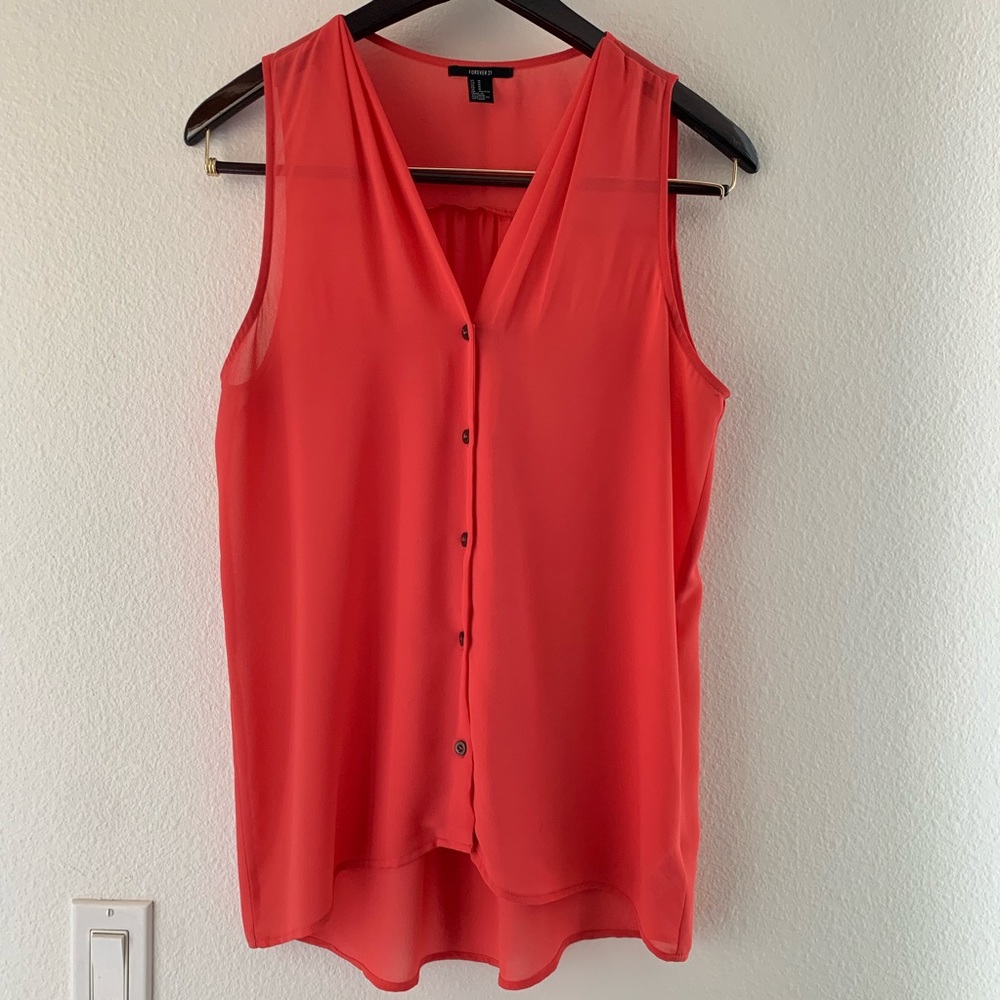 FOREVER 21 Coral Sleeveless Chiffon Tunic